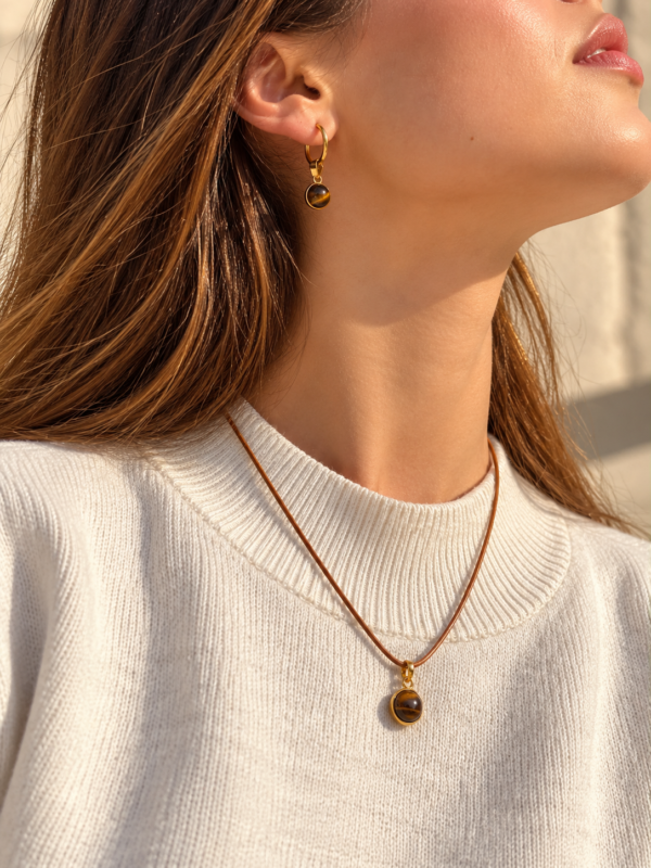 Collier MELLIA Nature-œil de tigre naturel.