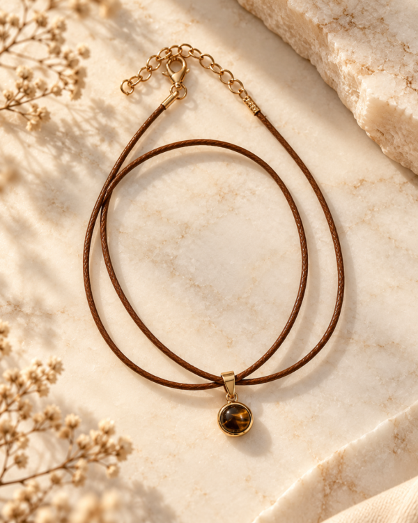 Collier MELLIA Nature-œil de tigre naturel.
