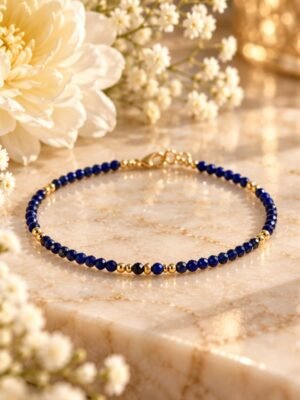 Bracelet AZULÉA en lapis-lazuli facetté, détails dorés