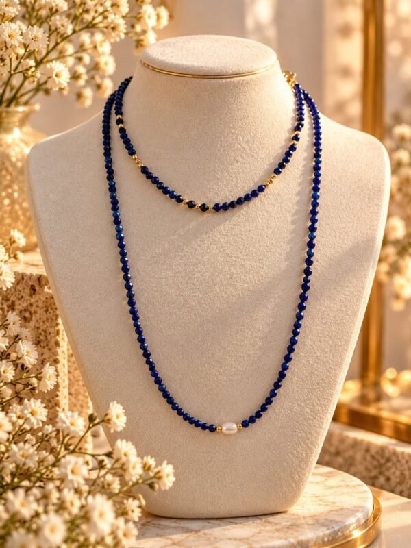 azulea-lapis-lazuli-ensemble-1 Ensemble AZULÉA : collier et bracelet en lapis-lazuli facetté, finitions dorées