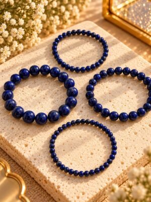 AZURA – lapis-lazuli Lot de 4 bracelets AZURA en lapis-lazuli naturel posés sur une pierre