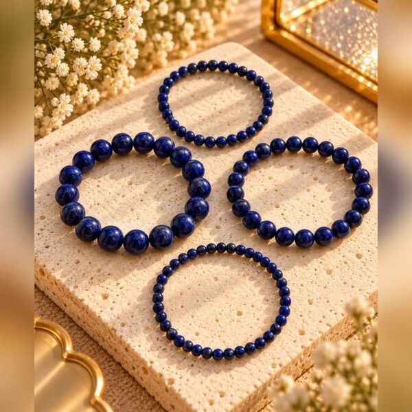 AZURA – lapis-lazuli Lot de 4 bracelets AZURA en lapis-lazuli naturel posés sur une pierre