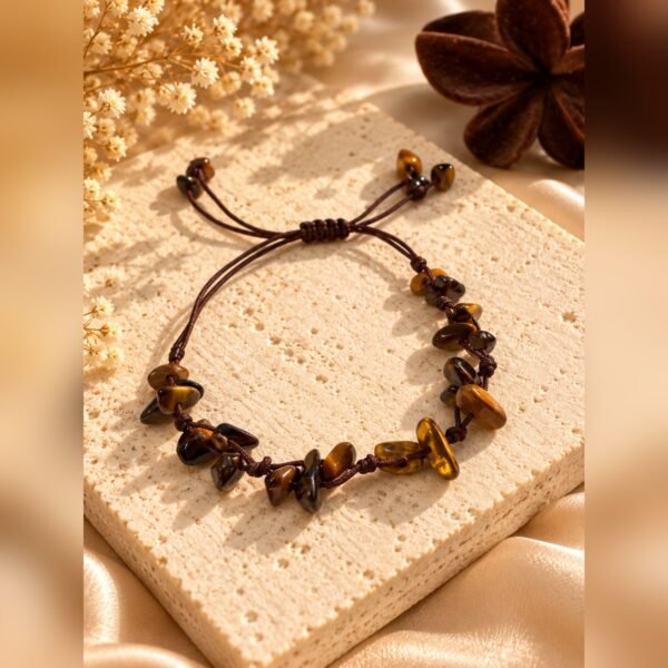 Bracelet MELLIA éclats d’œil de tigre, nuances brun et miel – Serinaé