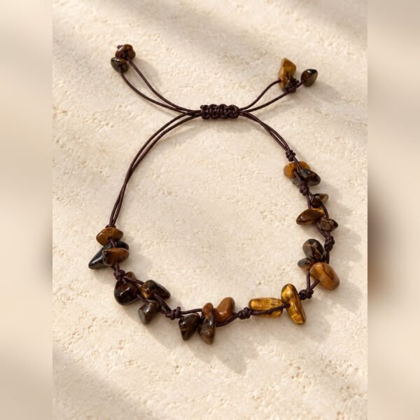Bracelet MELLIA éclats d’œil de tigre avec cordon ajustable à nœud coulissant – Serinaé