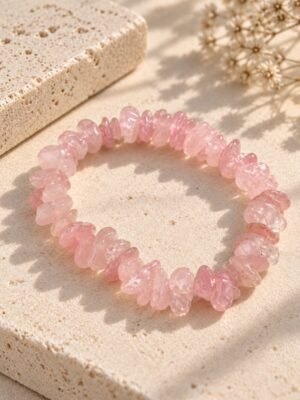 bracelet-rosa-01 Bracelet ROSA en éclats de quartz rose porté au poignet