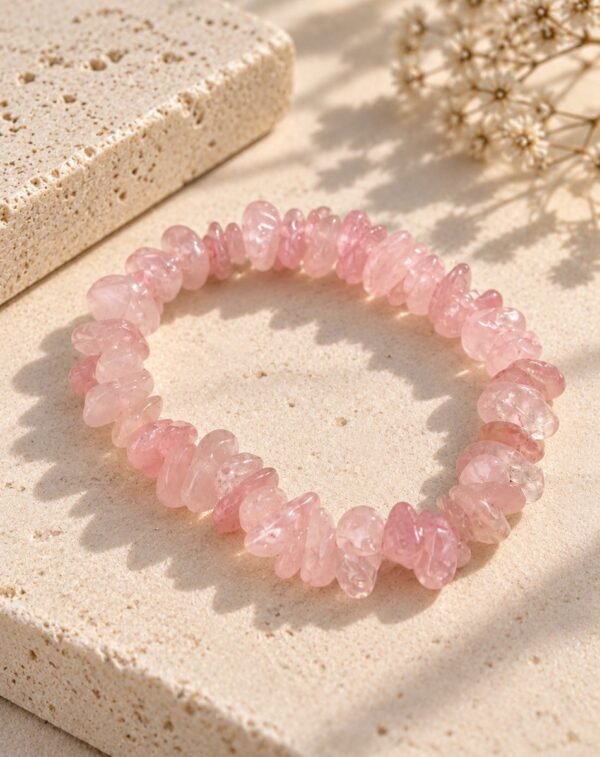 bracelet-rosa-01 Bracelet ROSA en éclats de quartz rose porté au poignet